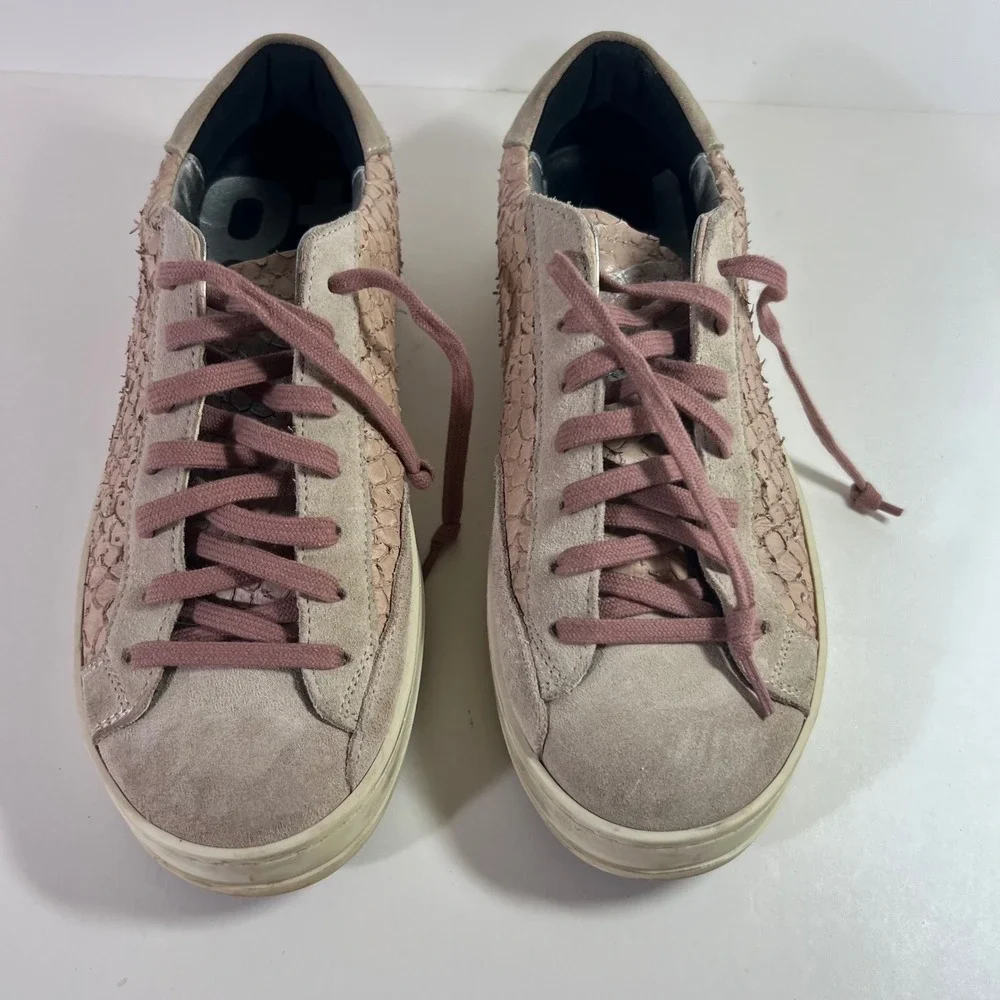 P448 Python John Leather Suede Snake Embossed Sneakers 38 Pink Made in‎ Italy